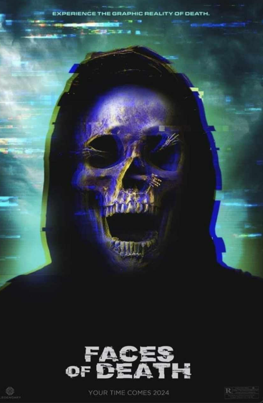 A hooded man with a skull for a face